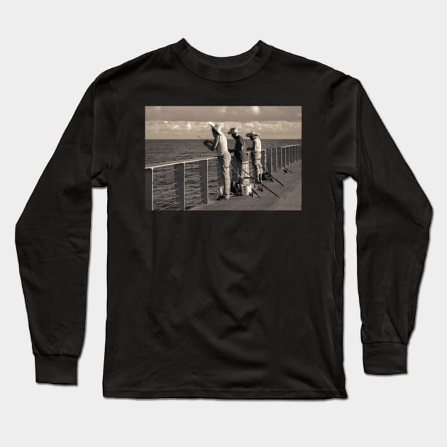 Fishing on Pier Long Sleeve T-Shirt by cinema4design